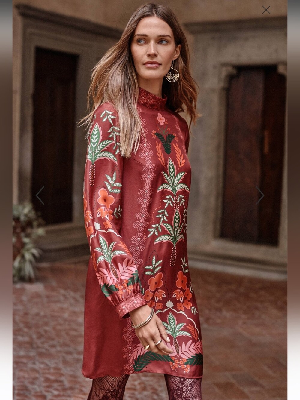 Johnny Was Rust Red Floral Mini Dress